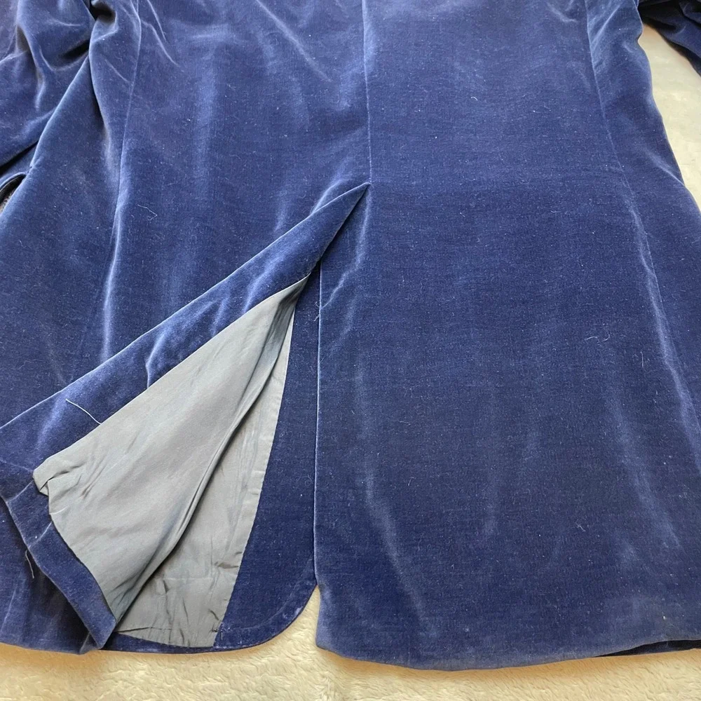 Vtg Cortefiel Mens Velvet Smoking Jacket Sz 44L Blue Tailored Dinner Coat Spain